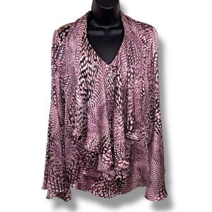 Mark Zunino Purple Animal Snake Print Ruffle Blouse Flowy Long Sleeve